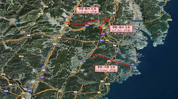 울산시, 국도 3개 노선 위치도