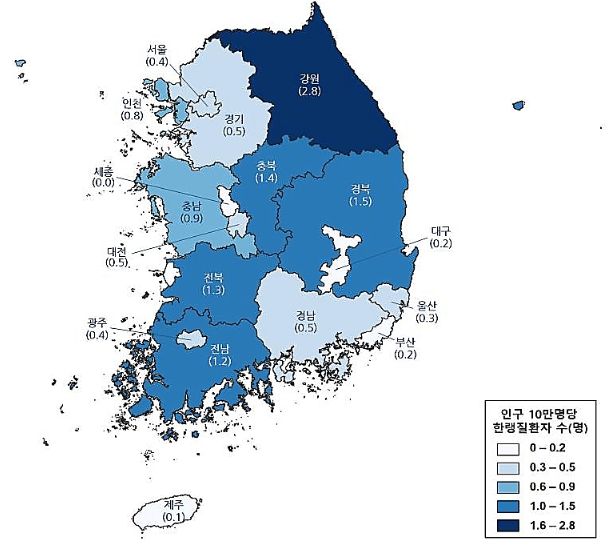 한랭질환자 발생 분포