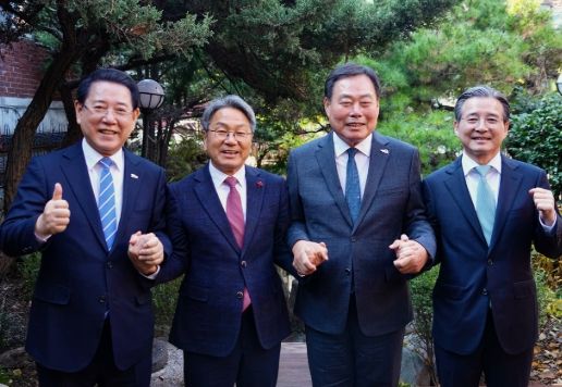 4자 사전협의에 참석한 김영록 전남지사, 강기정 광주시장, 김산 무안군수, 김용범 대통령실 정책실장