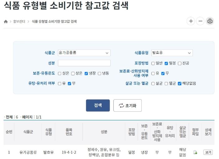 소비기한 참고값 검색 서비스