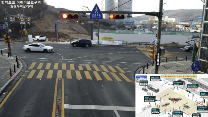 용인특례시는 처인구 역북동 함박초등학교 앞 어린이보호구역에 AI 기반 ‘스마트 횡단보도 시스템’을 구축했다