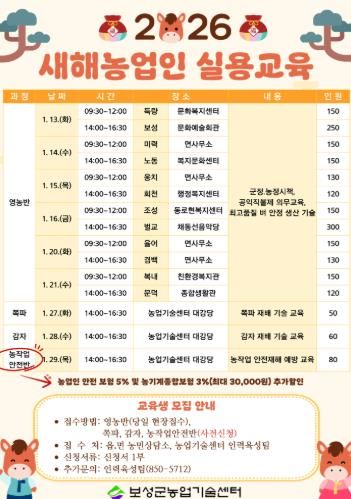 2026년 보성군 농업은‘새해농업인 실용교육’으로 시작!_2026년 새해농업인 실용교육 일정 이미지