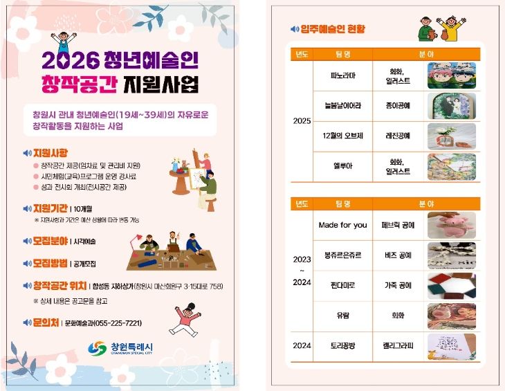 창원특례시, 청년예술인 창작공간 입주예술인 모집