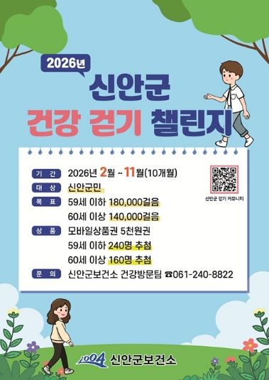신안군, 2026년 ‘워크온’ 걷기 챌린지 본격 운영