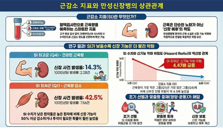 근감소 지표와 만성신장병 진행 위험의 연관성 요약도