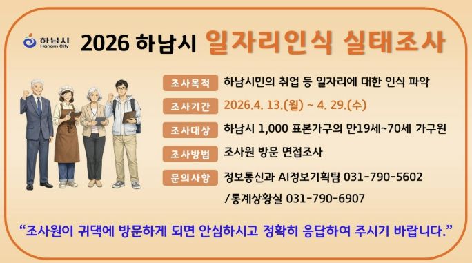 하남시, 4월 13일부터 ‘일자리 인식 실태조사’ 실시